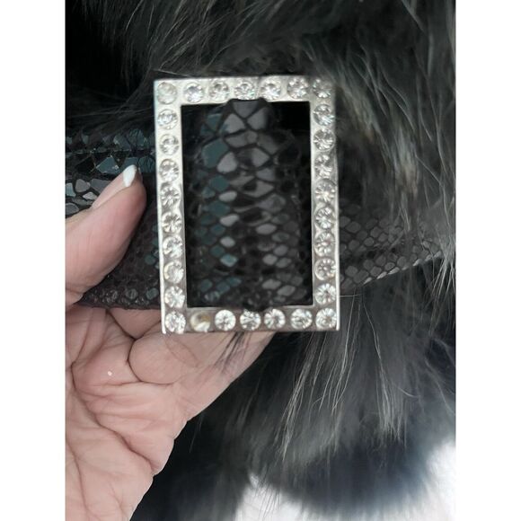 NEW Rosleen BLUE FUR COAT LEATHER BELT ACCENTS FULLY LINED ZIP SIZE 18 - Picture 10 of 15